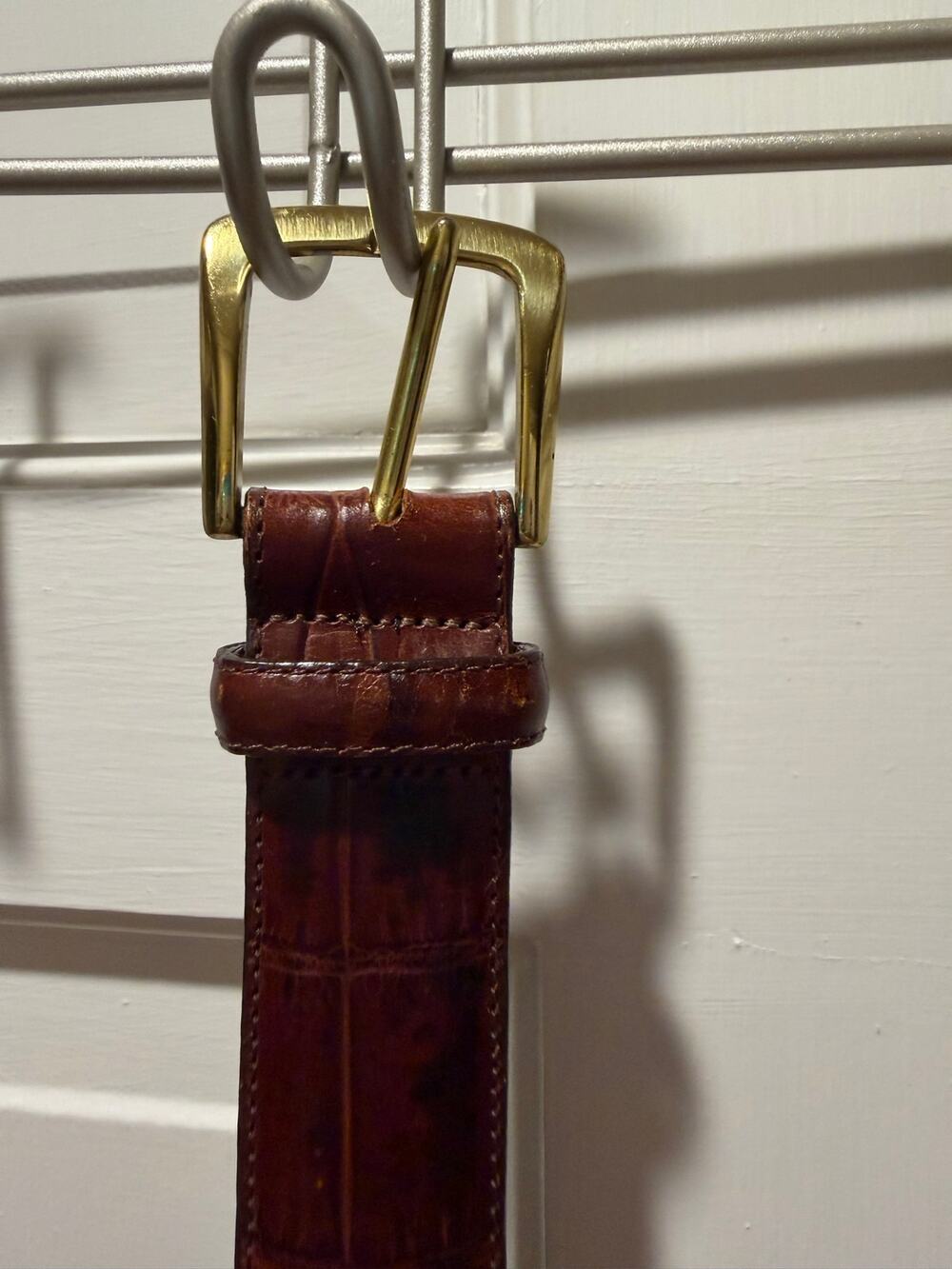 Vintage Genuine Alligator Leather Men's Dress Belt Sz 36 Brown Made in USA Brass